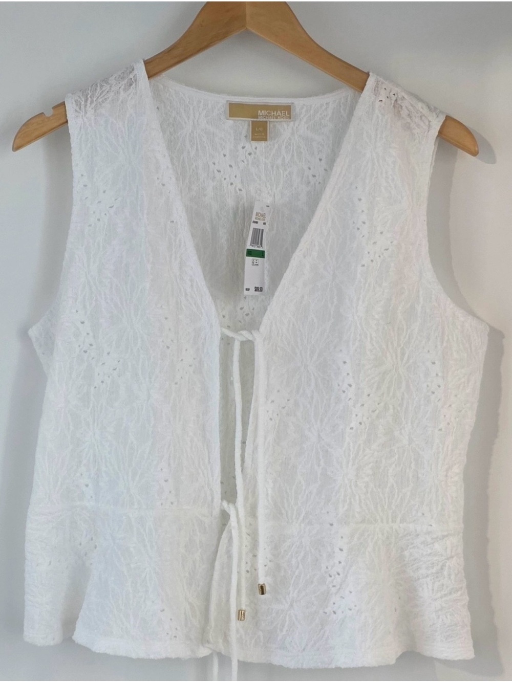 Michael Kors White Lace Tie-Front Eyelet Vest